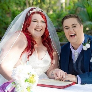 Jac and Emily's marriage ceremony at Macarthur Park Wedding Gardens with Gwen Inglis Wedding Celebrant Brisbane